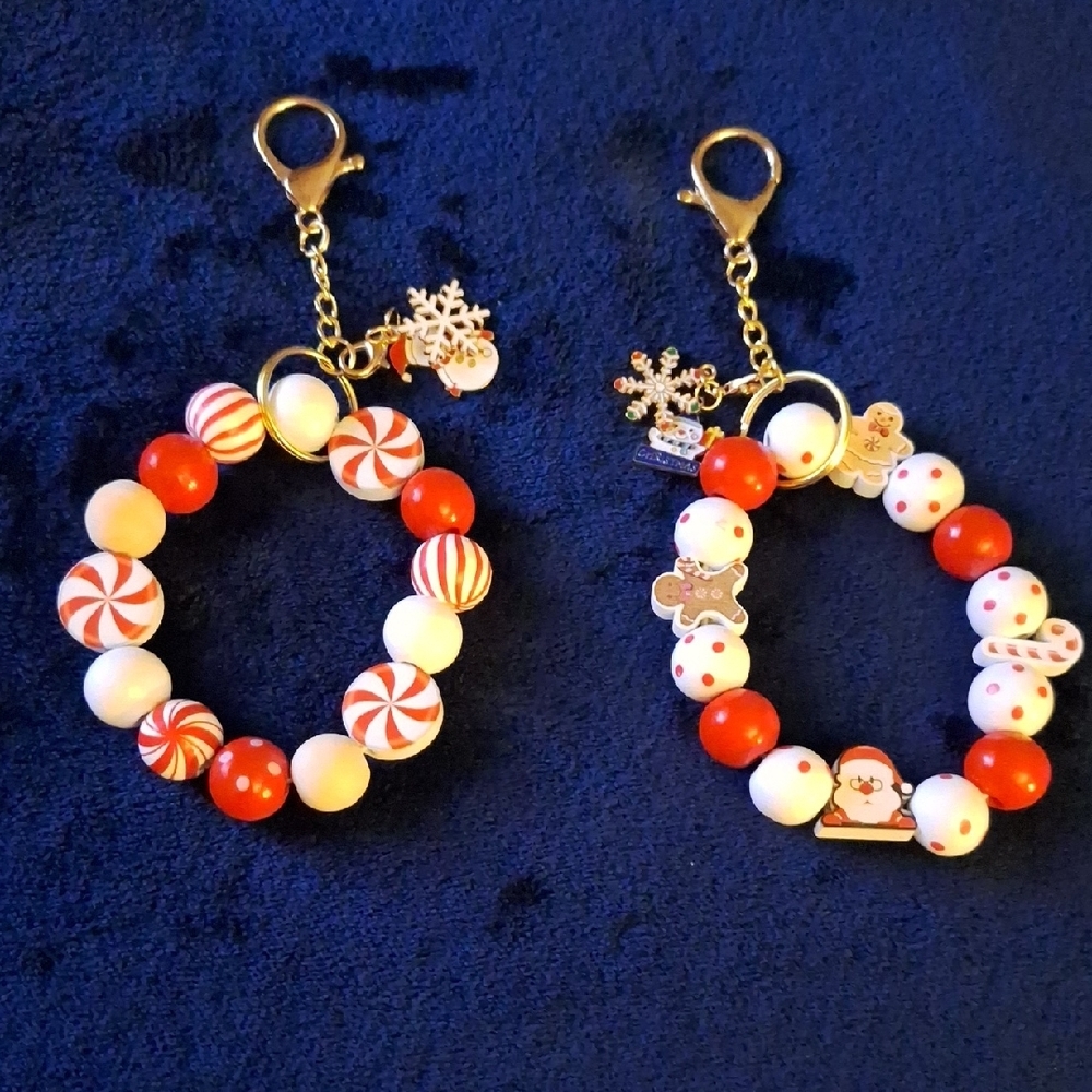 Festive Holiday Red and White Charm Bracelets Keychain